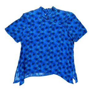 Vintage Karin Stevens Women's Blue Rayon Short Sleeve Blouse Size‎ 10